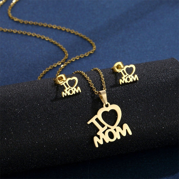 Stainless Steel Pendant Necklace Earrings Jewelry Set For Mothers Day Gift