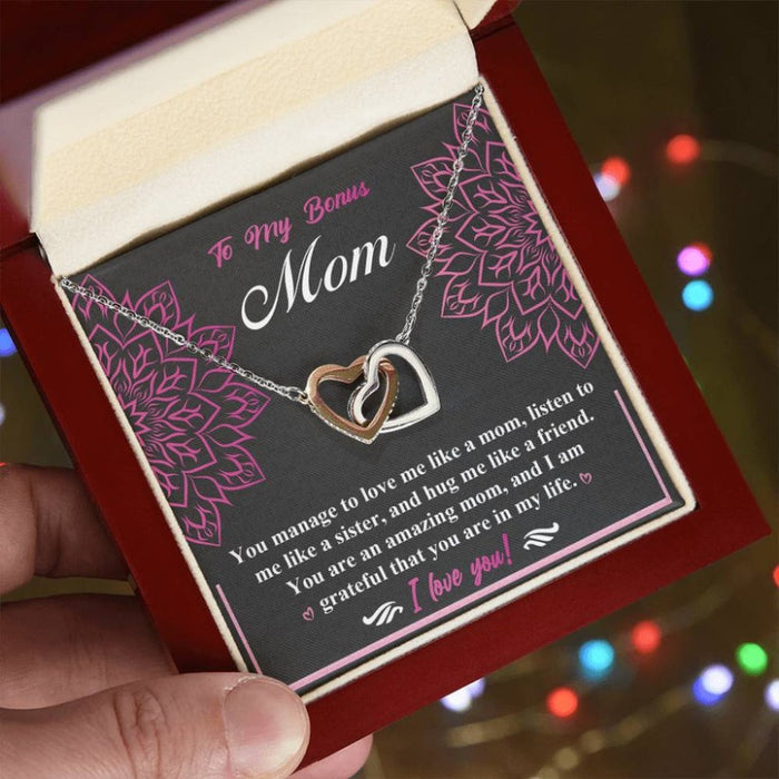 To My Bonus Mom Mothers Day Interlocking Necklace With Message Card