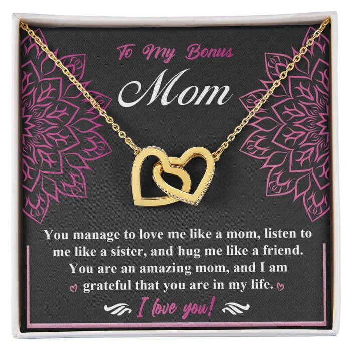 To My Bonus Mom Mothers Day Interlocking Necklace With Message Card