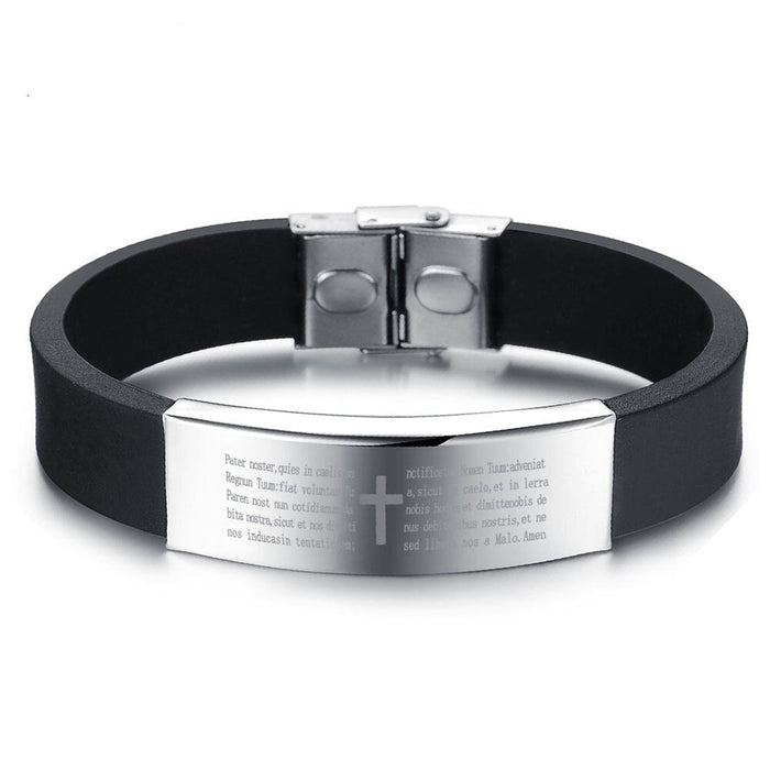 Scripture Pattern Silicone Stainless Steel Bracelets