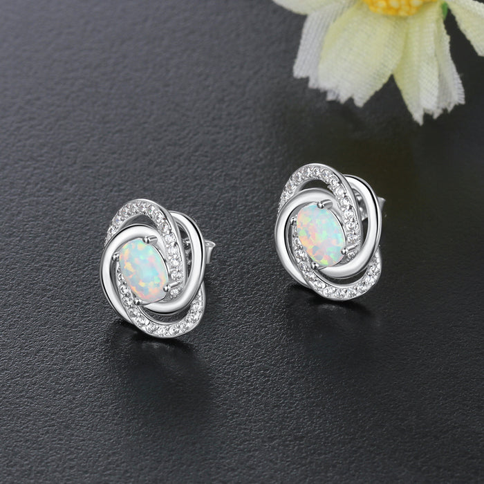 Spiral Pattern Shape Milky Opal Stone Earring