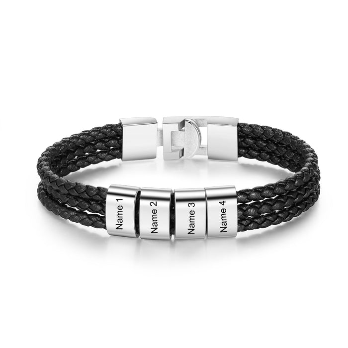 3 Layer Braided Leather Bracelets With 4 Names For Men