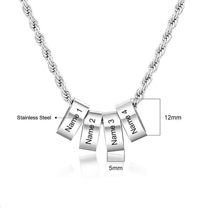 Personalized Engraving 4 Beads Name Charm Necklace for Men
