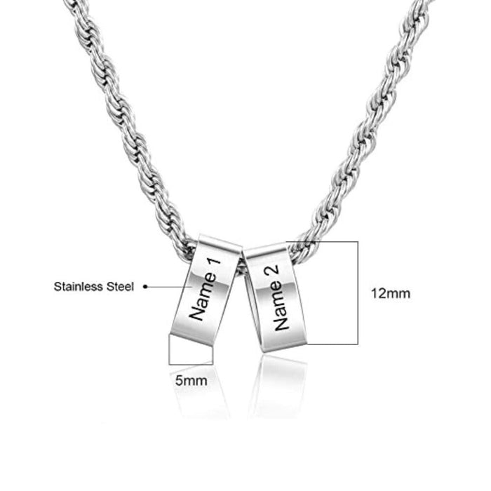 Personalized Engraving 2 Beads Name Charm Necklace for Men
