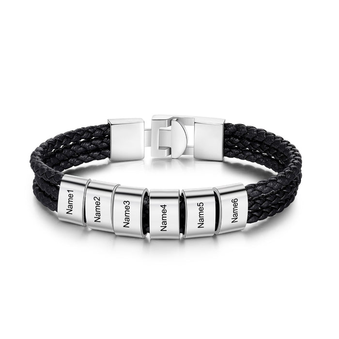 3 Layer Braided Leather Bracelets With 6 Names For Men