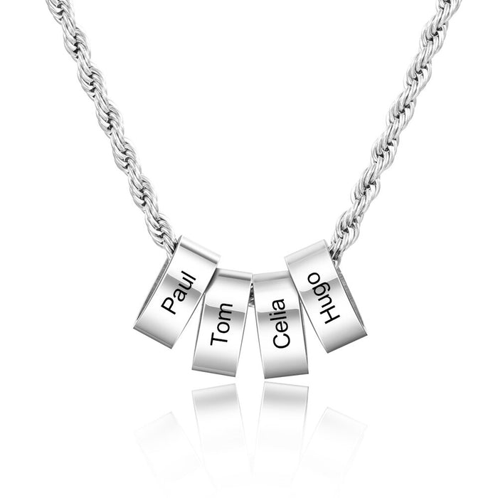 Personalized Engraving 4 Beads Name Charm Necklace for Men