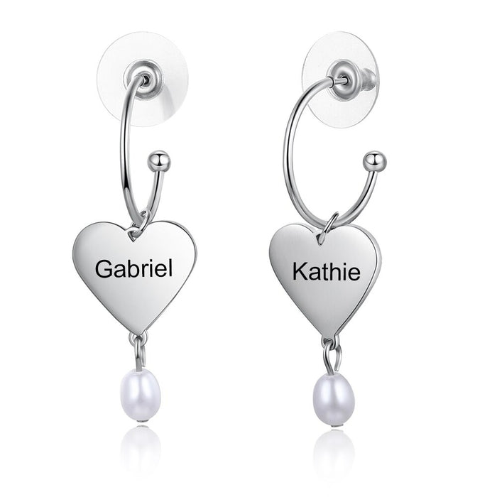 Personalized 2 Name Engraved Heart Drop Earrings