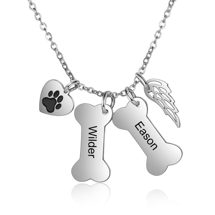 2 Name Wing And Dog Bone Personalized Necklace