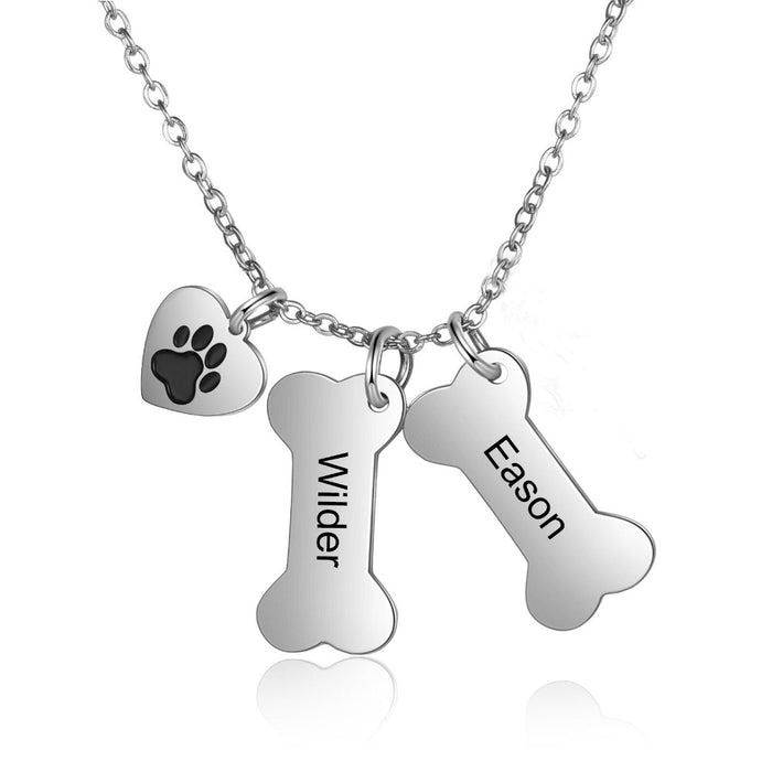 2 Names Personalized Dog Bone Necklace