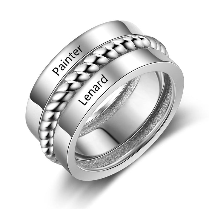 Customized 2 Names Wide Ring With Twisted Rope
