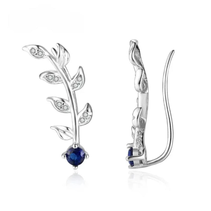 Leaves Accessories Blue Cubic Zirconia Stud Earrings
