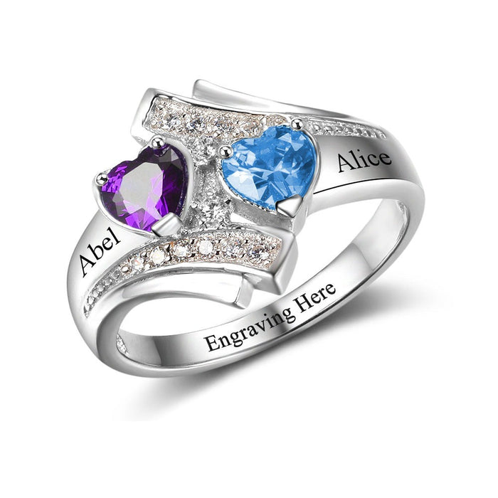 Engagement Custom Birthstone Engrave Name Ring