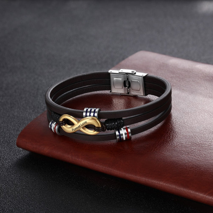 Customized 3-Layers Brown Leather Bracelets