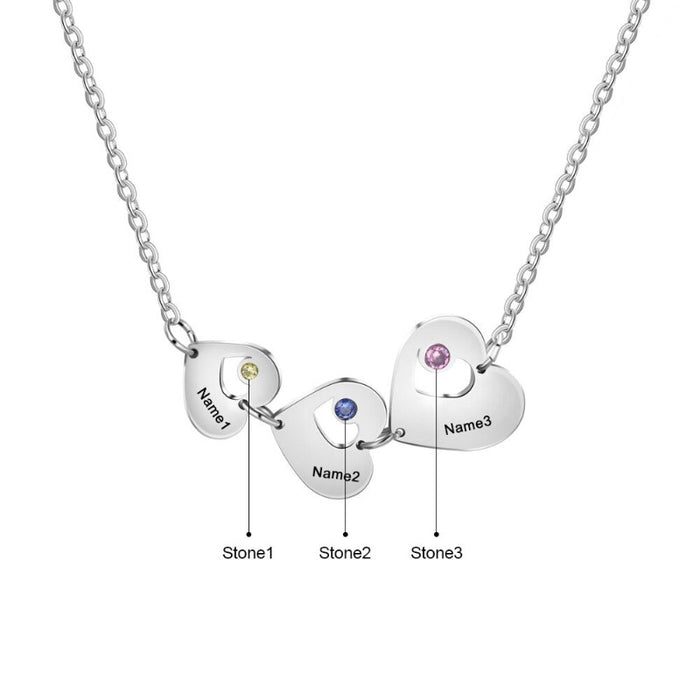 Engraving Family 3 Names 3 Stones Necklace
