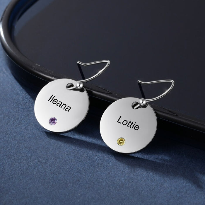 Personalized 2 Names 2 Stones Bridesmaids Earrings