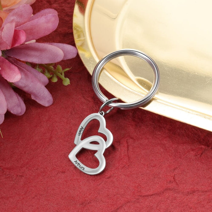 Stainless Steel Double Cordate Keychain With Engraving