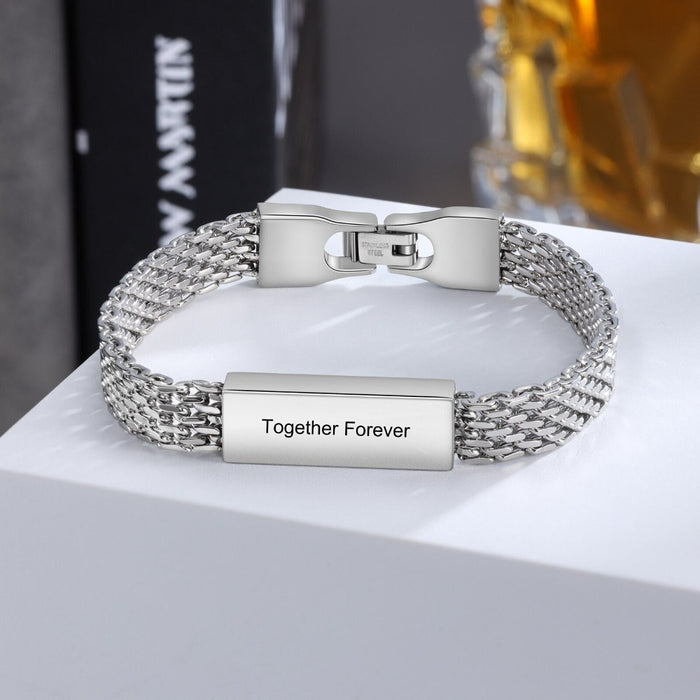 Personalized 1 Engraving Stainless Steel Metallic Chain Bracelet