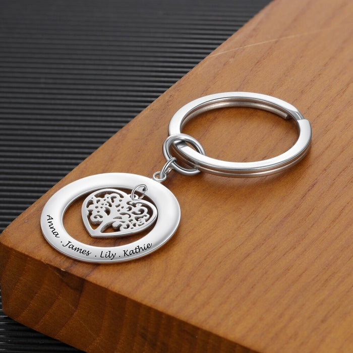 Personalized Stainless Steel Tree of Life Engraved Name Keychain