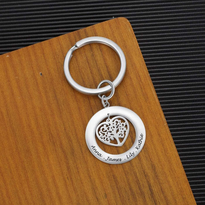 Personalized Stainless Steel Tree of Life Engraved Name Keychain