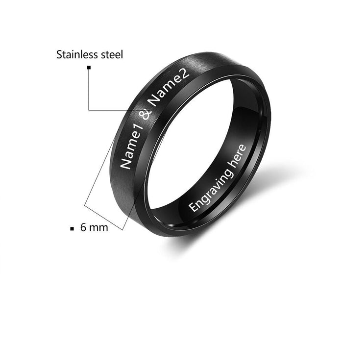 Personalized Engraving Black Color Stainless Steel Couple Rings