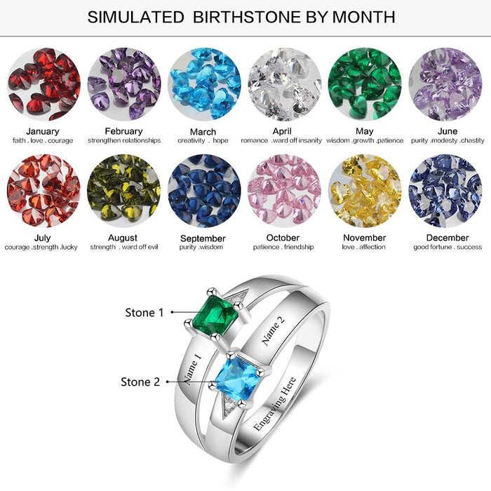 Customized 2 Birthstone Promise Rings For Women