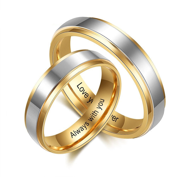 Personalized Gold Color Stainless Steel Couple Rings
