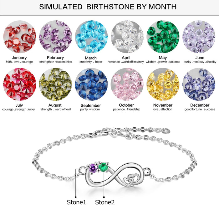 Personalized 2 Birthstones Chain Bracelet