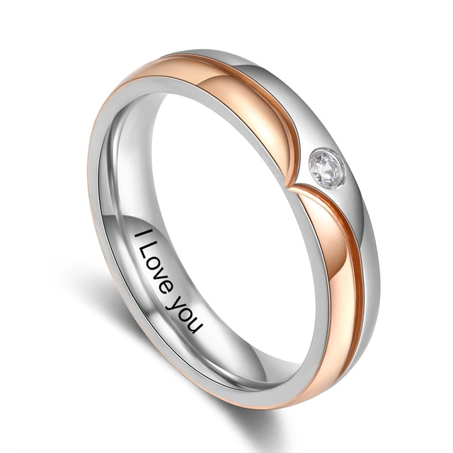 Personalized Stainless Steel Couple Rings With Zirconia