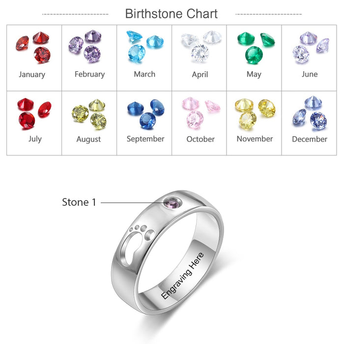 Personalized Name Hollow Cute Baby Feet Ring with Birthstone Custom Inside Engraved Rings for Women Mother's Day Gifts