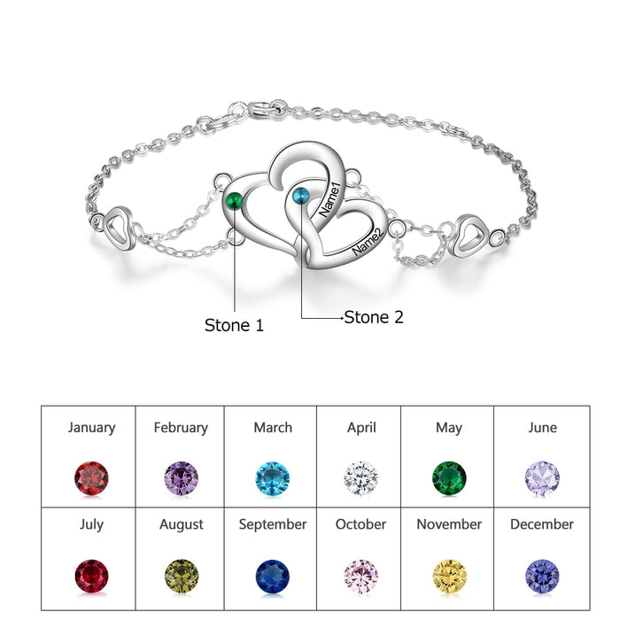 Personalized Intertwined Heart Bracelet with Birthstone Women Engraved Name Bracelets Custom Gift for Lovers