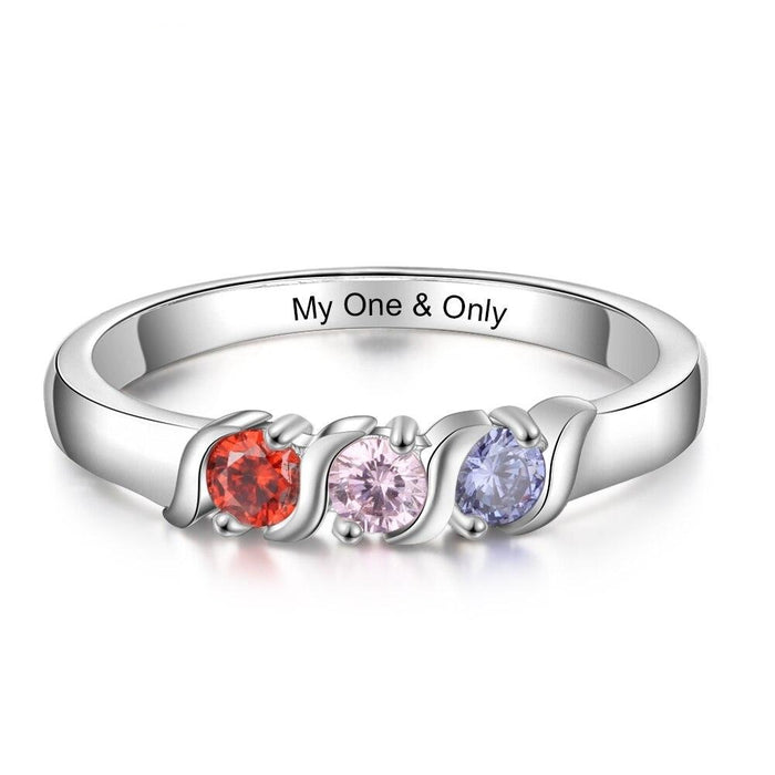 Personalized Engraved Name Promise Rings for Women Customized 3 Birthstones Mother Ring Gift for Family