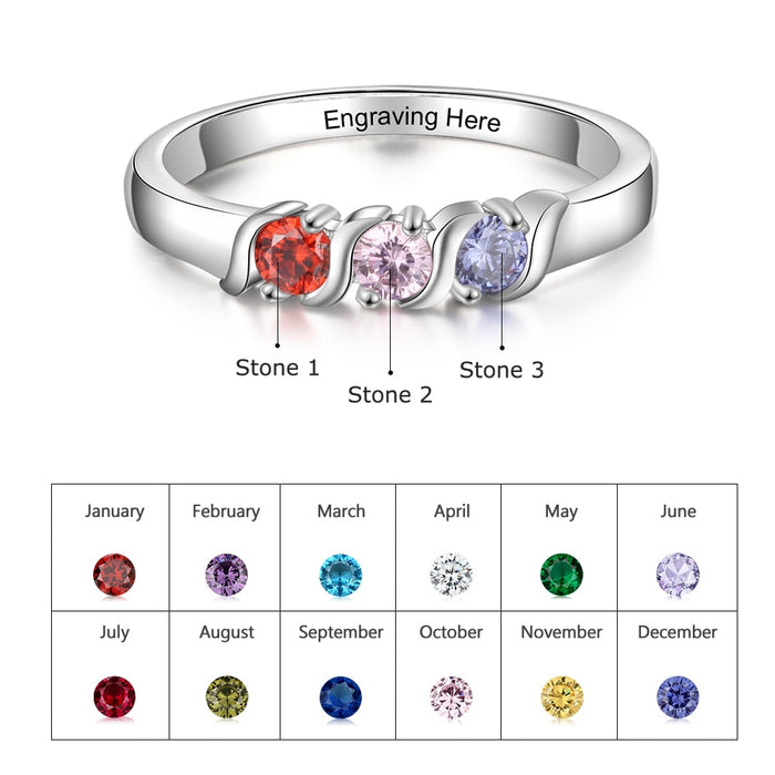 Personalized Engraved Name Promise Rings for Women Customized 3 Birthstones Mother Ring Gift for Family