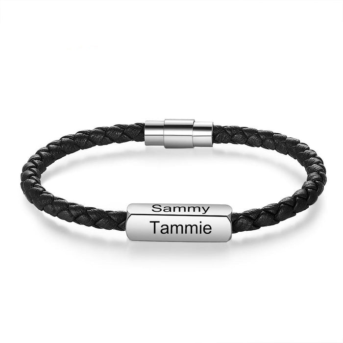 Personalized Engraving 4 Names Stainless Steel Wristband Bracelets
