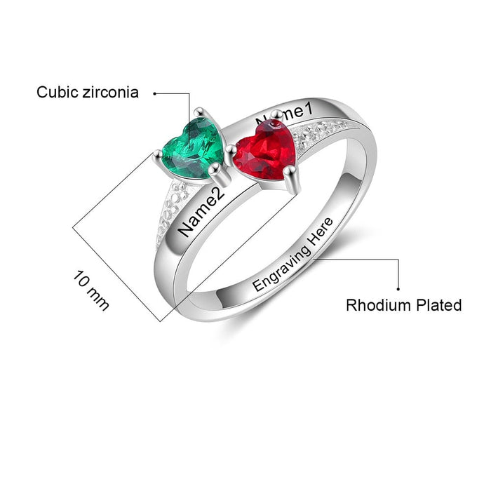 Customized 2 Cordate Engraving Ring For Women