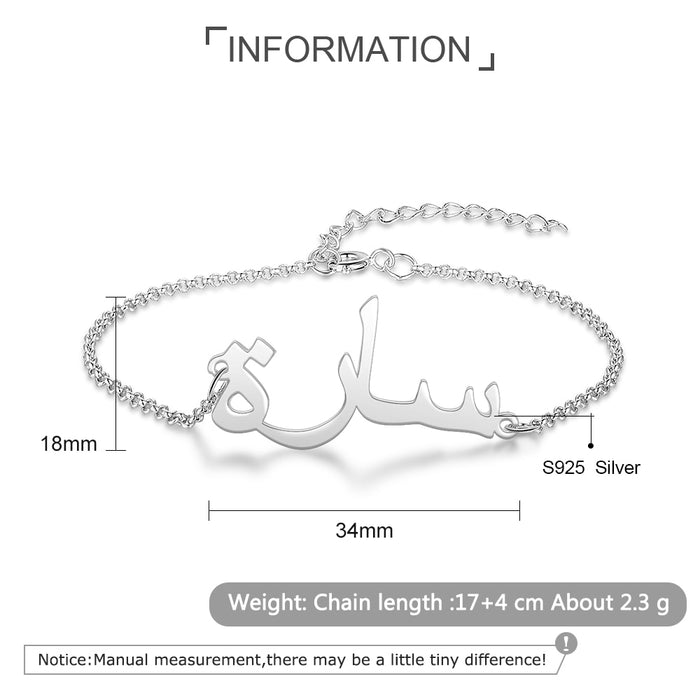 925 Sterling Silver Customized Arabic Name Bracelets Custom Name Chain Bracelets Personalized Gift for Women