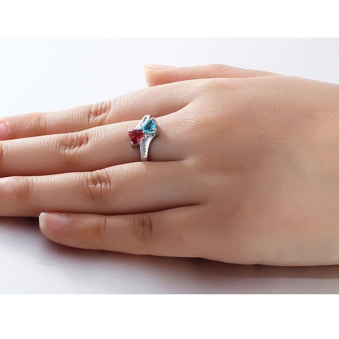 Personalized Infinite Love Promise Ring Double Heart Stone 925 Sterling Silver Jewelry