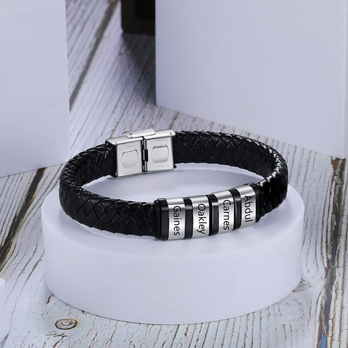 Personalized 4 Names Men Braided Leather Bracelets