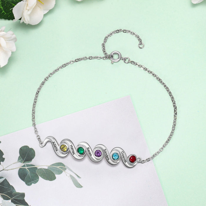 Personalized Mother Bracelet with 5 Inlaid Birthstones Custom Name Engraved Bracelets Christmas Gift for Friends