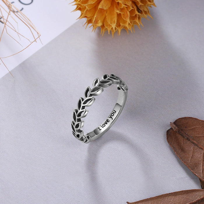 Vintage Style Customized Inside Engraved Rings for Women Personalized Stainless Steel Female Leaf Ring Custom Gifts