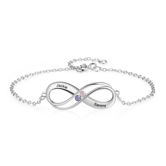 Personalized 925 Sterling Silver Infinity Bracelets for Women Customized Birthstone Engraved Name Chain Bracelet Gift