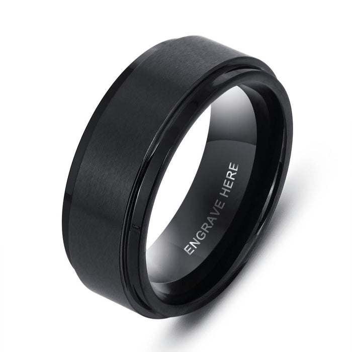 Personalized Engrave Tungsten Steel Ring Fashion Jewelry Black Men Rings For Party Gift for Husbands
