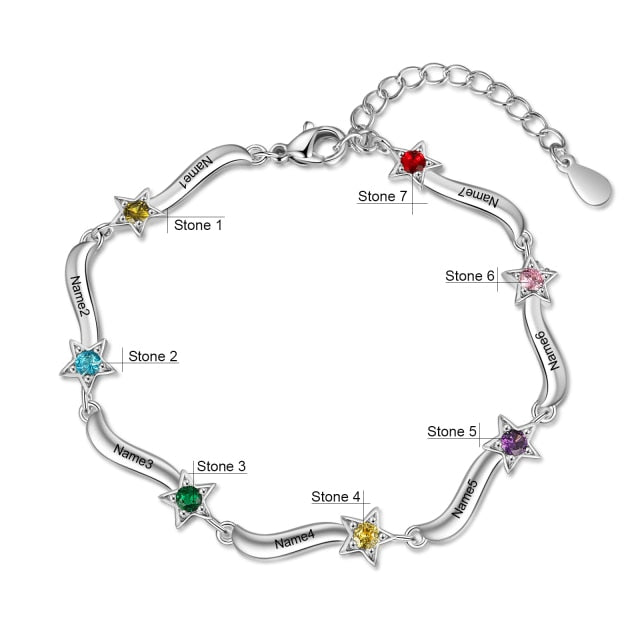 Customized  Name Engraving Mothers Bracelet Personalized Inlaid Birthstone Star Bracelets for Women Gift for Mom