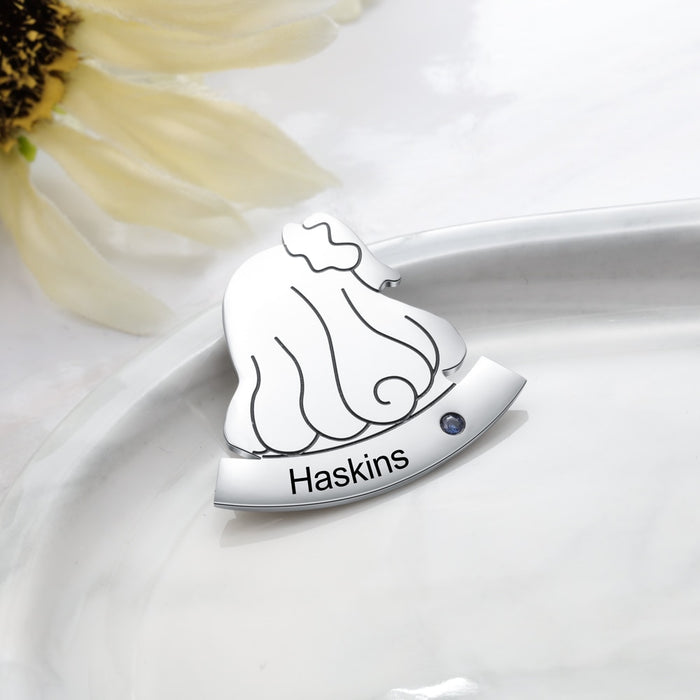 Personalized Cute Hair Shaped Name Engraved Brooch Customized Birthstone Brooches for Women Birthday Gifts