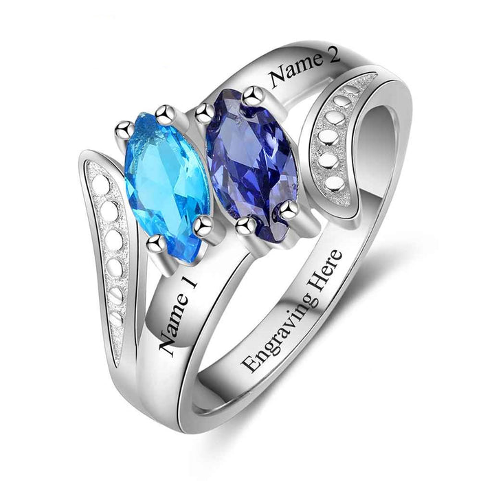 Personalized Birthstone Ring Custom Engrave Names Promise Rings For Women 925 Sterling Silver Jewelry