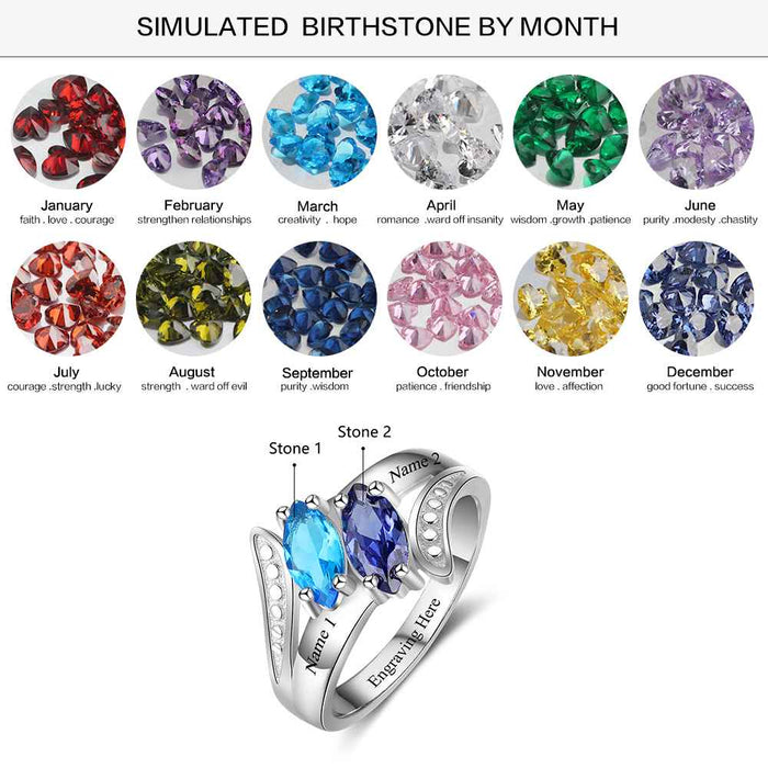 Personalized Birthstone Ring Custom Engrave Names Promise Rings For Women 925 Sterling Silver Jewelry