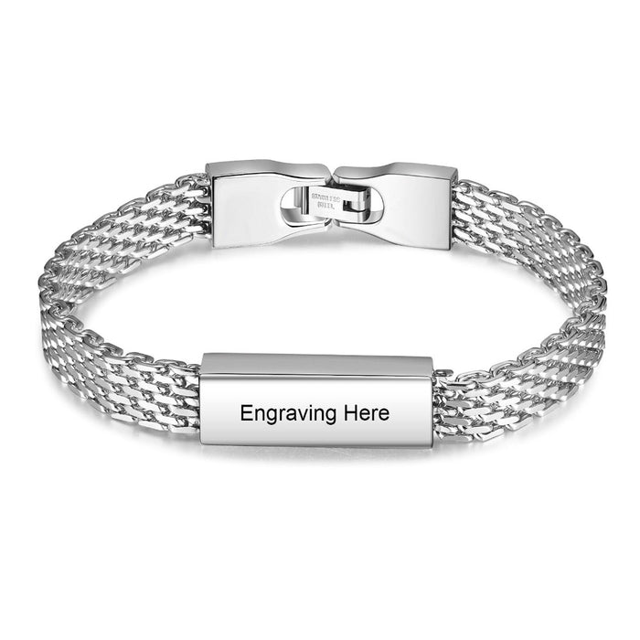 Personalized 1 Engraving Stainless Steel Metallic Chain Bracelet