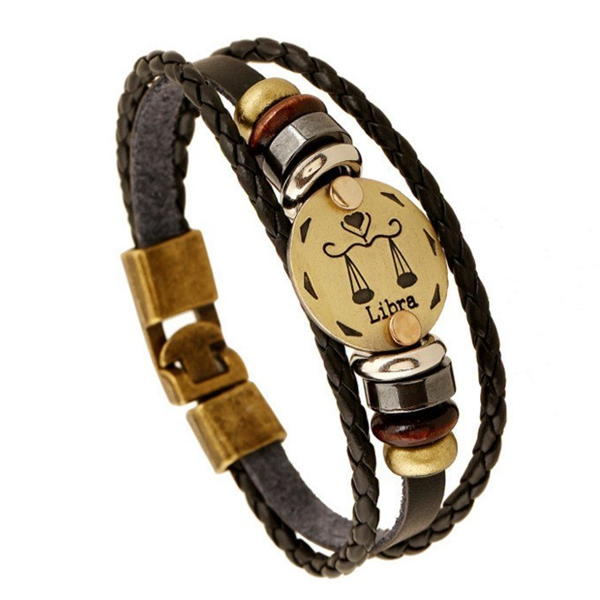 Zodiac Signs Black Gallstone Leather Bracelet - Florence Scovel - 12
