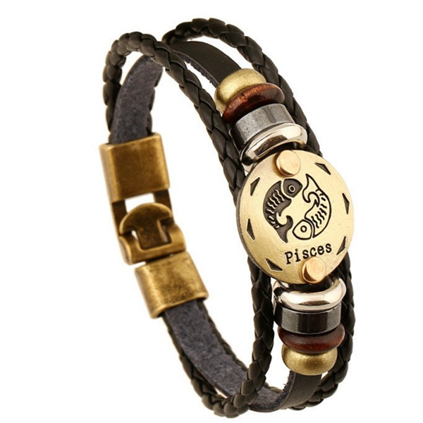 Zodiac Signs Black Gallstone Leather Bracelet - Florence Scovel - 7