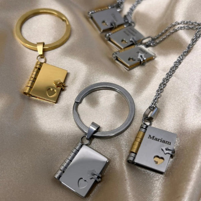 Personalized Book Necklace And Keychain