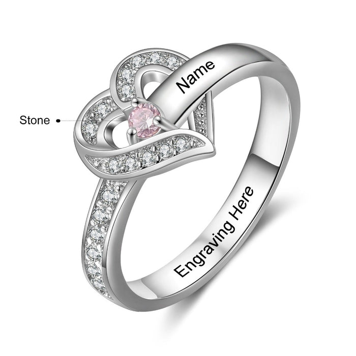 Sterling Silver Personalized Name And Birthstone Engraved Ring